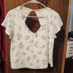 Floral White and Blue Women's Top